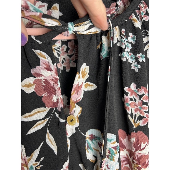 Altar'd State Floral Balloon Sleeve Tie Neck Tiered Babydoll Top Size Medium - Picture 3 of 9